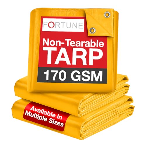 FORTUNE Tarpaulin Sheet Waterproof (9Ft x 9Ft) with 170 GSM, Virgin Material, UV Resistant,Aluminum Eyelets - Laminated, Heavy Duty Tadpatri, Tarpaulin Plastic Sheet for Covering (Yellow) - Image 1