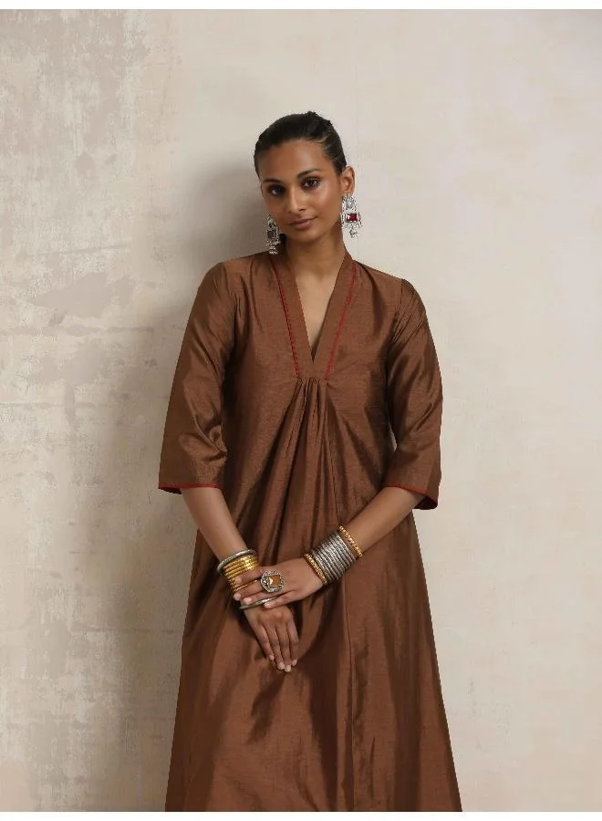 trueBrowns Brown Silk Kurta Set