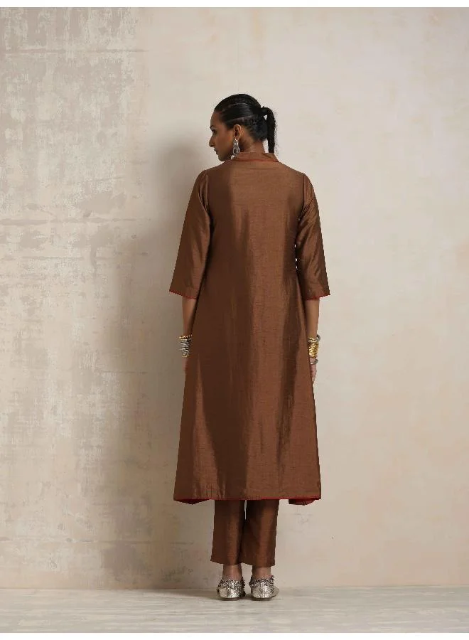trueBrowns Brown Silk Kurta Set