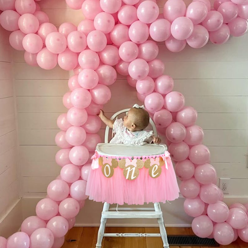 MUWEOL Mouse One High Chair Banner - Mouse Theme First Birthday Party Banner for Little Girls,Pink 1st Birthday Decoration Garland (pink mouse banner) - Image 3