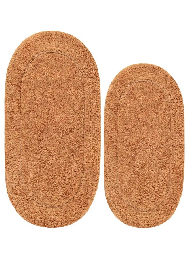 Superior Non-Slip 2 Piece Bath Rug Set, Ultra Plush, Soft and Absorbent 100% Combed Cotton Pile - Traditional Oval Bath Mat Set, Rust - Image 2