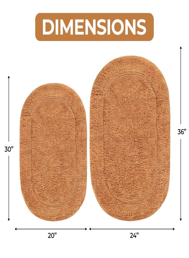 Superior Non-Slip 2 Piece Bath Rug Set, Ultra Plush, Soft and Absorbent 100% Combed Cotton Pile - Traditional Oval Bath Mat Set, Rust - Image 3