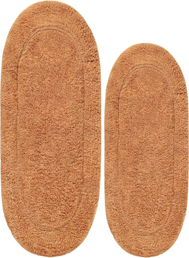 Superior Non-Slip 2 Piece Bath Rug Set, Ultra Plush, Soft and Absorbent 100% Combed Cotton Pile - Traditional Oval Bath Mat Set, Rust - Image 1