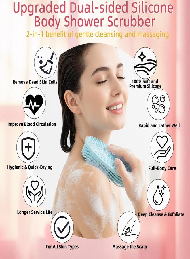 tuzuxcux Silicone Body Scrubber 3 Pack Silicone Loofah Exfoliating Body Scrubber Soft Silicone Shower Brush with Handle Double Sided Bath Body Brush for Women Men Cleaning Massage Sensitive Skin, Lather Well - Image 2