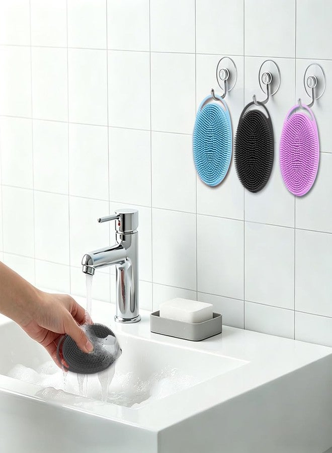 tuzuxcux Silicone Body Scrubber 3 Pack Silicone Loofah Exfoliating Body Scrubber Soft Silicone Shower Brush with Handle Double Sided Bath Body Brush for Women Men Cleaning Massage Sensitive Skin, Lather Well - Image 5