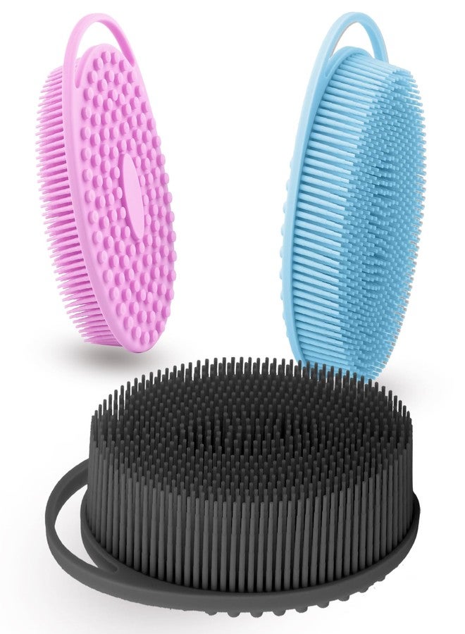 tuzuxcux Silicone Body Scrubber 3 Pack Silicone Loofah Exfoliating Body Scrubber Soft Silicone Shower Brush with Handle Double Sided Bath Body Brush for Women Men Cleaning Massage Sensitive Skin, Lather Well - Image 1