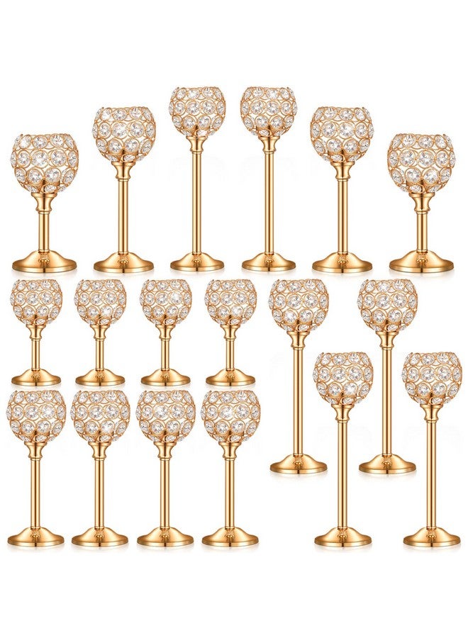 Qunclay Qunclay 18 Pieces Crystal Candle Holders Bulk Candle Stick Holder Centerpieces for Table Wedding Centerpieces Crystal Decorative Tealight Dining Table Decor for Party(Gold)  - Image 1