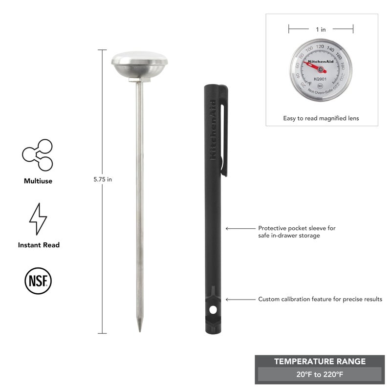 KitchenAid KQ901 Instant Read Food Thermometer for Kitchen or Grill, Temperature Range: 20F to 220F, 1 inch dial, Black - Image 3