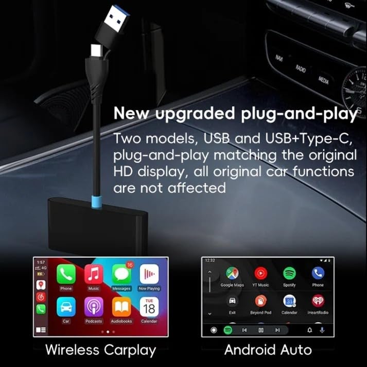 ETZIN Wireless Carplay Adapter & Android Auto Wireless Adapter Wireless 2-in-1 Stick, Convert Wired Carplay, Android Wireless,USB C/A Port, WiFi/Bluetooth Direct Connection, Plug&Play EPL-1400WA - Image 5