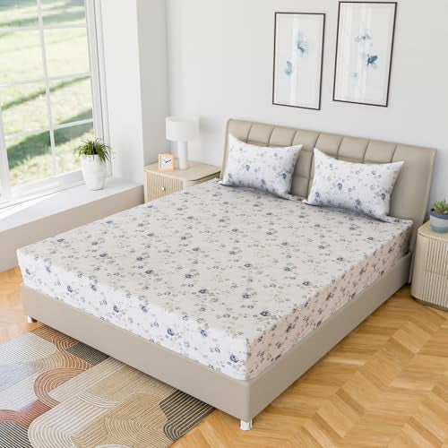 LINENWALAS 100% Cotton Fitted Bed Sheet for King Size Bed, Printed All Around Elastic Bedsheet (72 x 78 Inches) with 2 Pillow Covers | 210 TC Soft, Breathable, Luxury Bedsheet (Crimson Flower) - Image 2