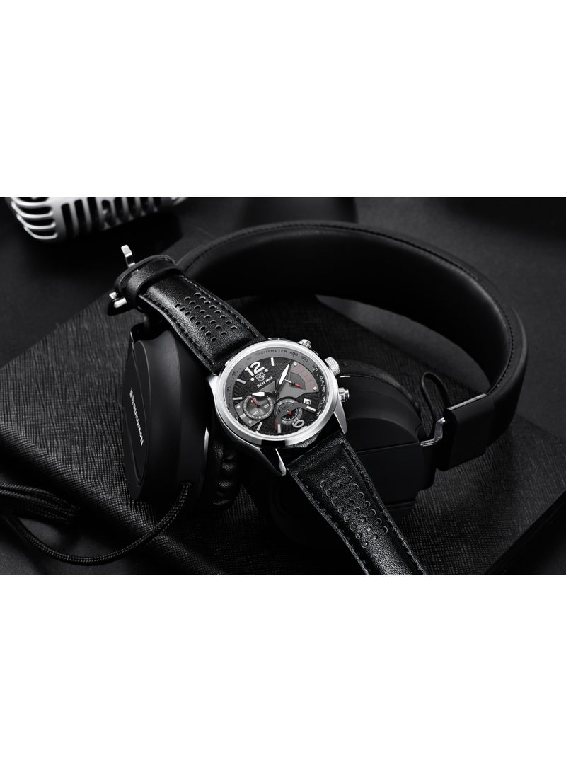 BENYAR Watches for Men Luxury Quartz Water Resistant Watch Men's Chronograph Genuine Leather Strap 5171 Black - Image 4