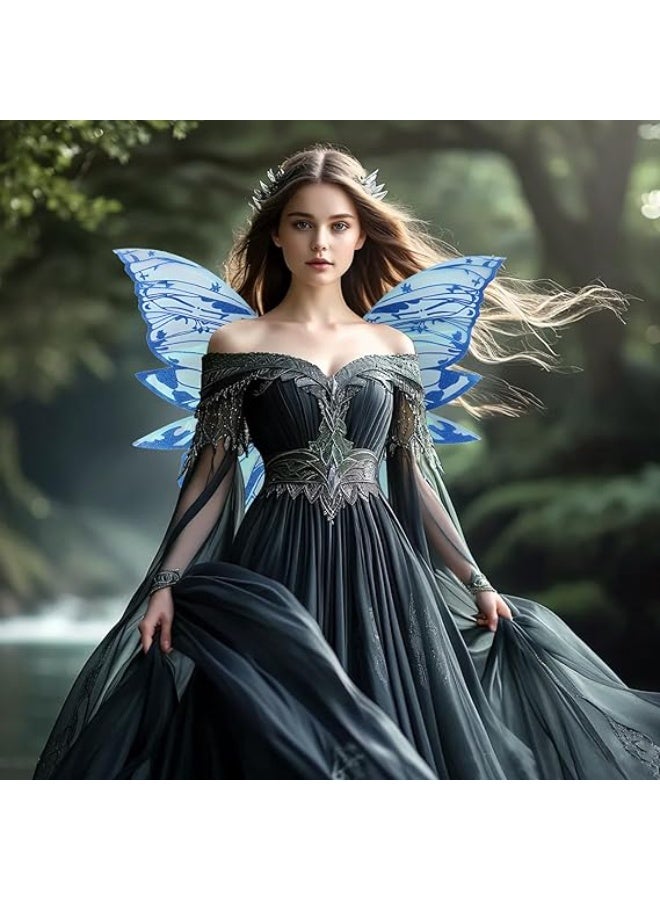 جورونب أجنحة الجنية للبالغين والفتيات، مجموعة أزياء الجنية مع إكليل الزهور، عصا وآذان الجنية، أجنحة الفراشة الزرقاء - Image 5