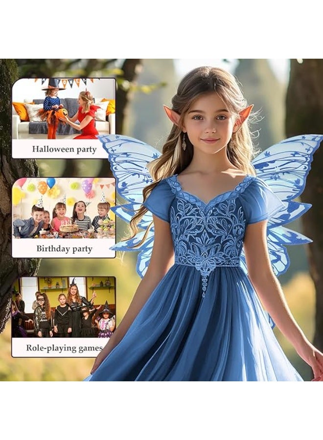 جورونب أجنحة الجنية للبالغين والفتيات، مجموعة أزياء الجنية مع إكليل الزهور، عصا وآذان الجنية، أجنحة الفراشة الزرقاء - Image 3
