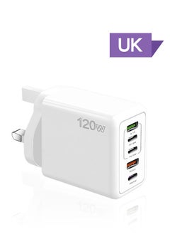 5 Ports Multifunctional Super Fast Charging Adapter, 120W Fast Charger Wall Plug, 2 USB and 3 PD Mobile Phone Charger Travel Power Adapter for iPhone, Samsung, Xiaomi, Airpods, White