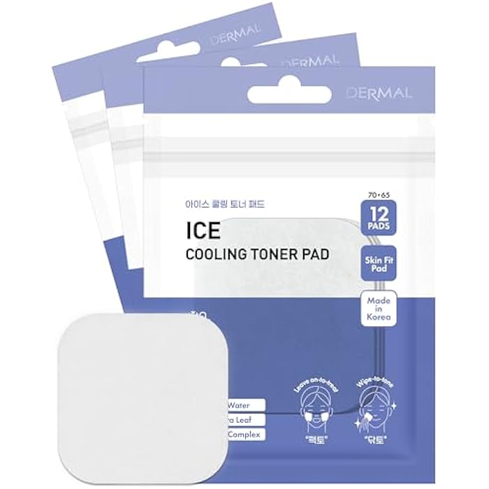 DERMAL Ice Cooling Toner Pad - Korean Soothing & Hydrating Toner Pads with Aloe Vera - After Suncare, Sunburn Relief, Redness Relief - Vegan Square Pads - Travel Kit 12 ea, 3 Pack (Total 36 ea) - Image 1