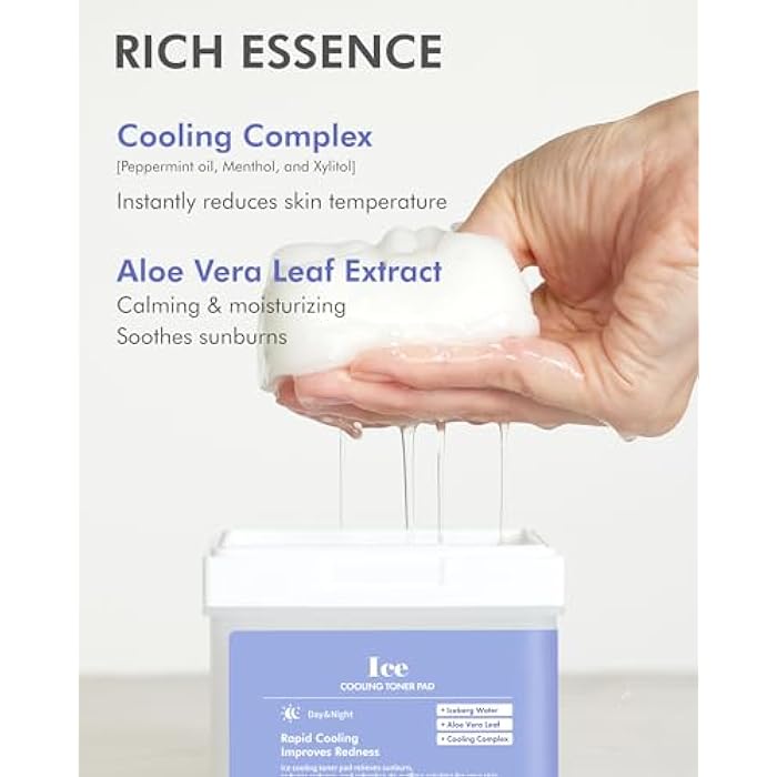 DERMAL Ice Cooling Toner Pad - Korean Soothing & Hydrating Toner Pads with Aloe Vera - After Suncare, Sunburn Relief, Redness Relief - Vegan Square Pads - Travel Kit 12 ea, 3 Pack (Total 36 ea) - Image 4