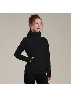 Generic Thickened Fleece-Lined Hooded Yoga Jacket Slimming Milk Silk Outerwear Casual Warm Sports Top For Women Black (velvet) 