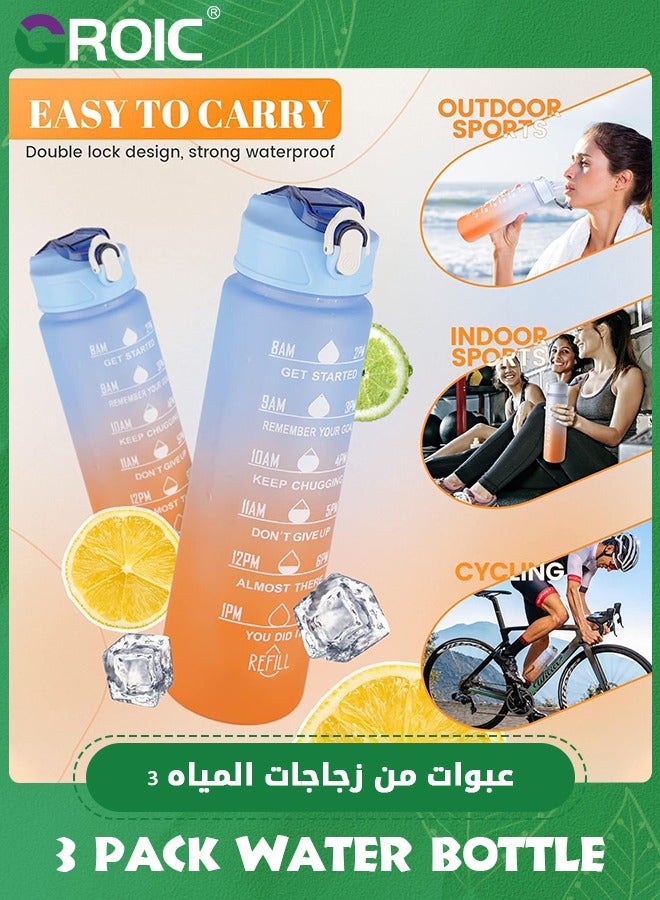 GROIC 3 Pack Sport Healthy Water Bottle 2L+750ml+280ml Motivational Time Marker,Straw,BPA Free,Fitness Office Gym Home Outdoor School Exercise shake Leak Proof Sport Water Bottle(Blue) - Image 4