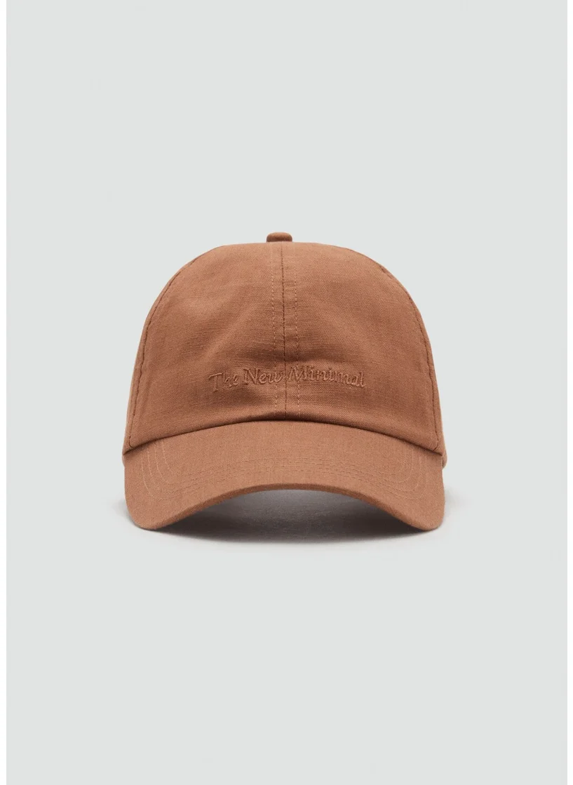 مانجو Linen-Blend Cap With Embroidered Message