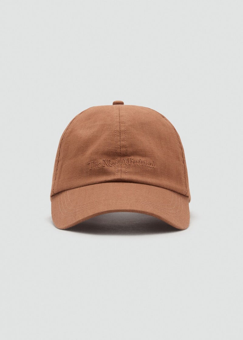 MANGO Linen-Blend Cap With Embroidered Message  - Image 1