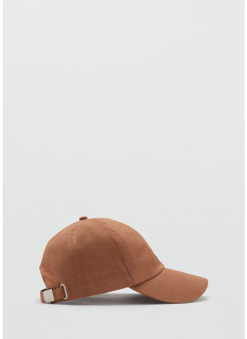 مانجو Linen-Blend Cap With Embroidered Message