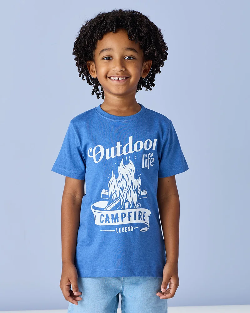 Redtag Boys Blue Printed T-Shirt