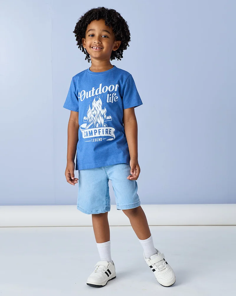 Redtag Boys Blue Printed T-Shirt