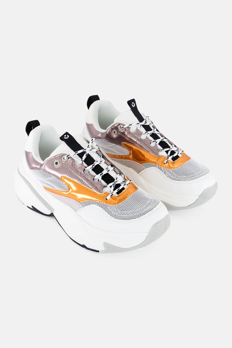Victoria Women Metallic Lace Up Casual Shoes, White - Image 1