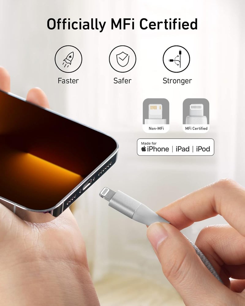 أنكر (لا تشمل الحقيبة) كابل Anker Powerline+ II Lightning (6 أقدام)، معتمد MFi لتوافق لا تشوبه شائبة مع iPhone 11/11 Pro/11 Pro Max/Xs/XS Max/XR/X / 8/8 Plus / 7/7 Plus /6 Plus والمزيد (فضي) - Image 3