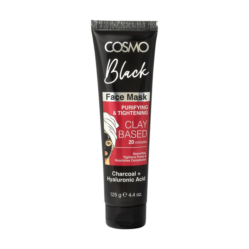 COSMO قناع الوجه الطيني الأسود COSMO المضاد للتنقية وشد المسام 125 جرام، ينظف، يشد المسام، يغذي البشرة بالفحم + حمض الهيالورونيك - Image 1