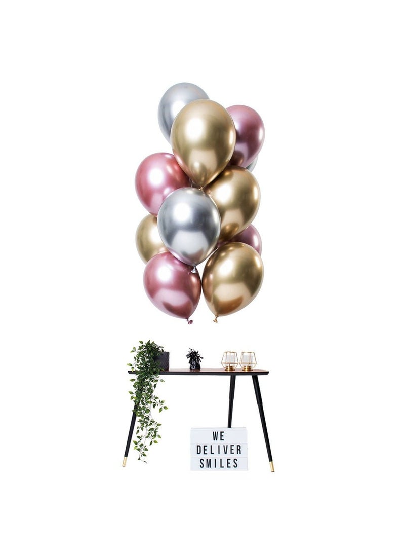 فولات بالونات لاتكس كرومية فضية وردية اللون، دائرية الشكل، 33 سم، عبوة من 12 بالونة - Image 2