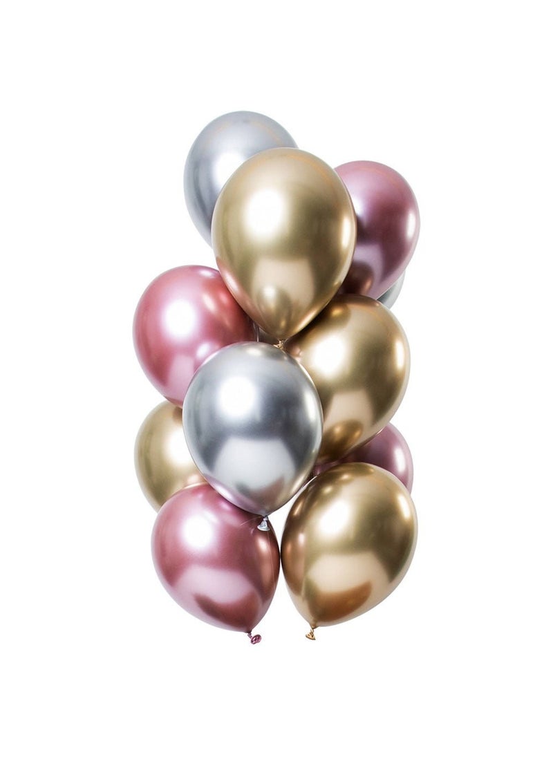 فولات بالونات لاتكس كرومية فضية وردية اللون، دائرية الشكل، 33 سم، عبوة من 12 بالونة - Image 1
