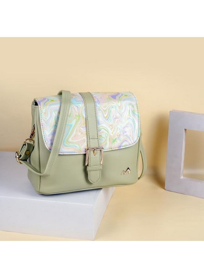 Metro Green Faux Leather Secure Magnet Snap Casual Sling Bag For Women - Image 2