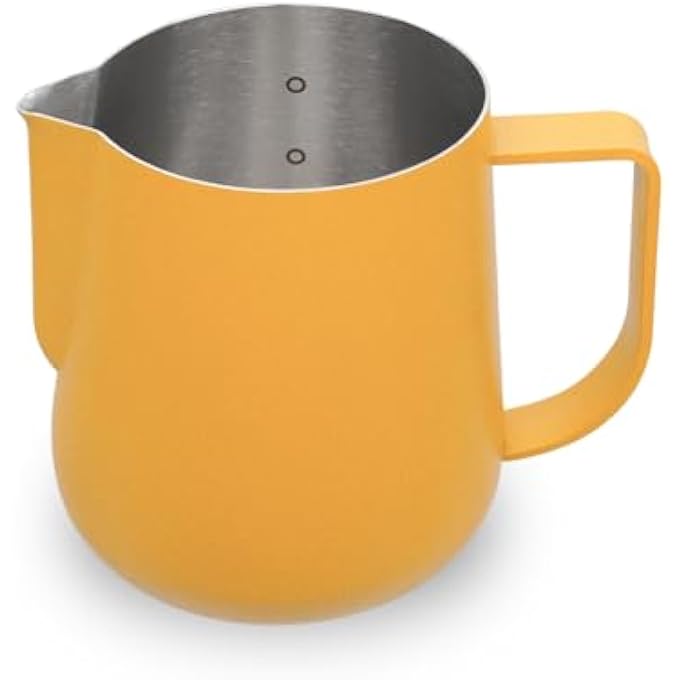 WATCHGET Milk Frothing Pitcher 500Ml17Oz Espresso Steaming Pitcher With Matte Yellow Coating Stainless Steel Milk Steamer Jug Milk Frothing Cup Yellow - Image 2