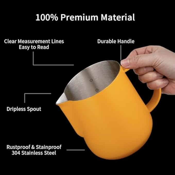 WATCHGET Milk Frothing Pitcher 500Ml17Oz Espresso Steaming Pitcher With Matte Yellow Coating Stainless Steel Milk Steamer Jug Milk Frothing Cup Yellow - Image 5