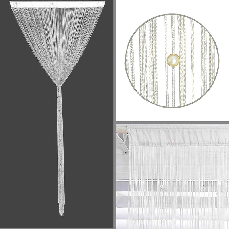 HSYLYM Beaded Curtain Beads Door String Curtains Ideal for Living Room Decor Wall Hanging Fringe Doorway Divider Bedroom Backdrop Hippie Window Closet Privacy Rod Pocket Dense (100x200cm,White) - Image 4