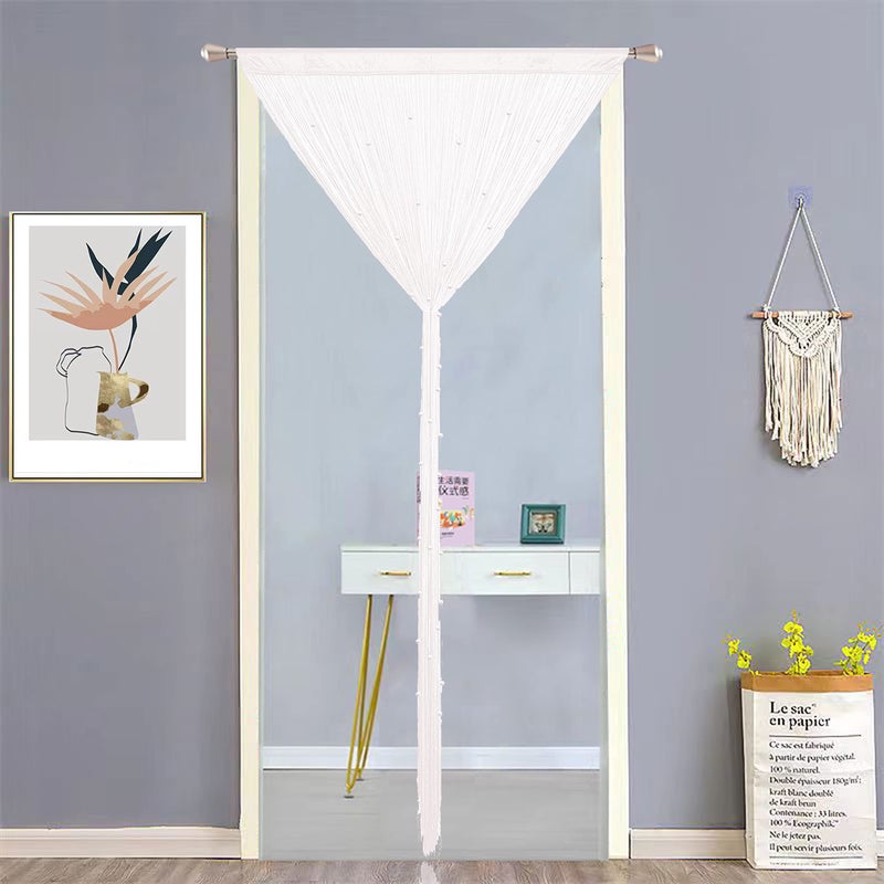 HSYLYM Beaded Curtain Beads Door String Curtains Ideal for Living Room Decor Wall Hanging Fringe Doorway Divider Bedroom Backdrop Hippie Window Closet Privacy Rod Pocket Dense (100x200cm,White) - Image 3