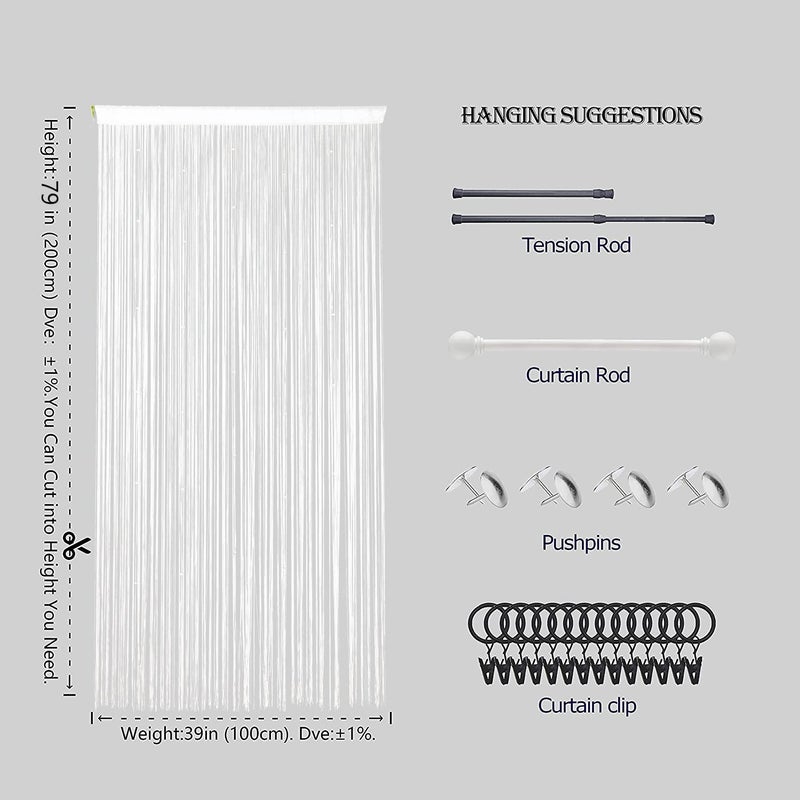 HSYLYM Beaded Curtain Beads Door String Curtains Ideal for Living Room Decor Wall Hanging Fringe Doorway Divider Bedroom Backdrop Hippie Window Closet Privacy Rod Pocket Dense (100x200cm,White) - Image 5