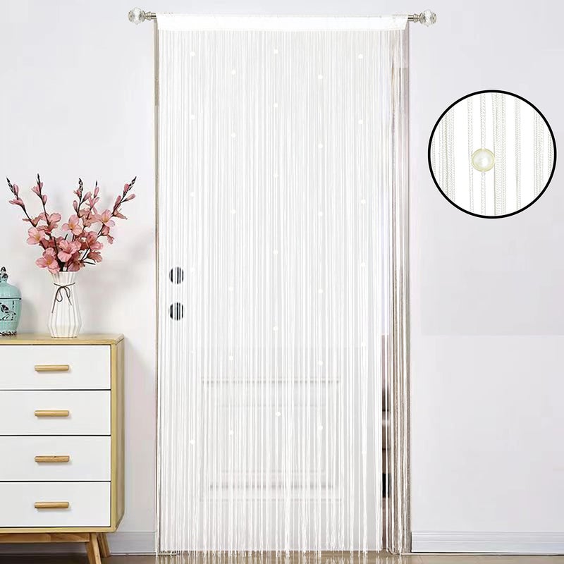 HSYLYM Beaded Curtain Beads Door String Curtains Ideal for Living Room Decor Wall Hanging Fringe Doorway Divider Bedroom Backdrop Hippie Window Closet Privacy Rod Pocket Dense (100x200cm,White) - Image 2