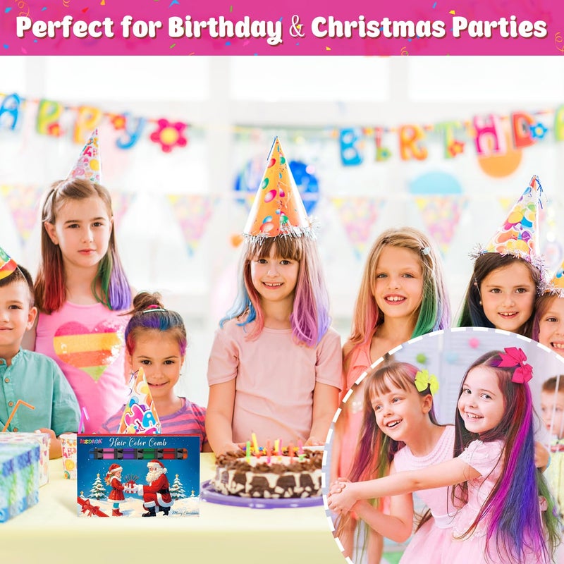 MSDADA New Hair Chalk Comb Temporary Hair Color Dye for Girls Kids, Washable Hair Chalk for Girls Age 4 5 6 7 8 9 10-12 Birthday Christmas New Year Cosplay Hair DIY Party - Image 4