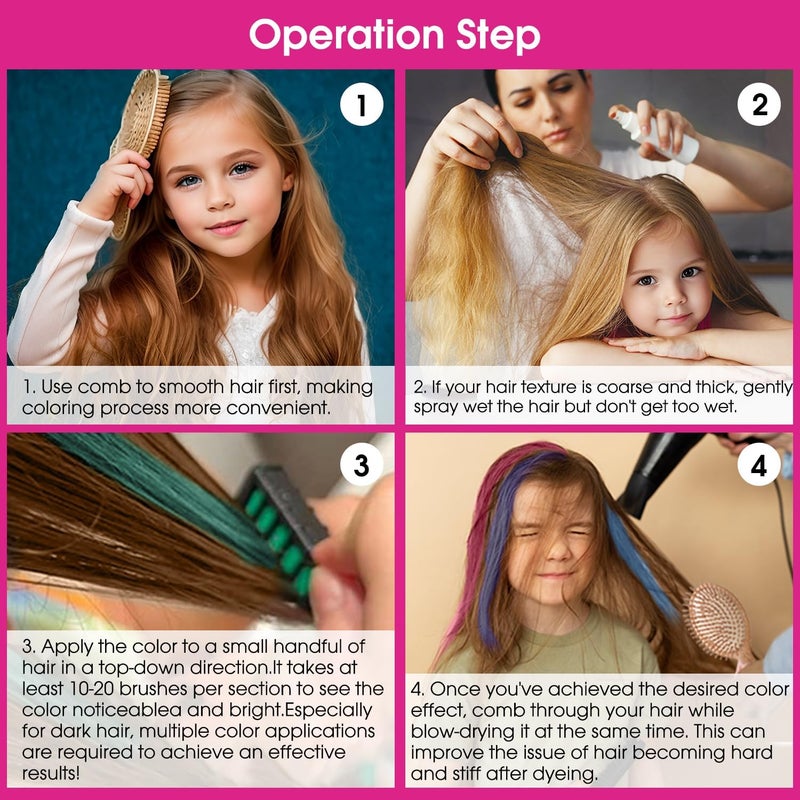 MSDADA New Hair Chalk Comb Temporary Hair Color Dye for Girls Kids, Washable Hair Chalk for Girls Age 4 5 6 7 8 9 10-12 Birthday Christmas New Year Cosplay Hair DIY Party - Image 5