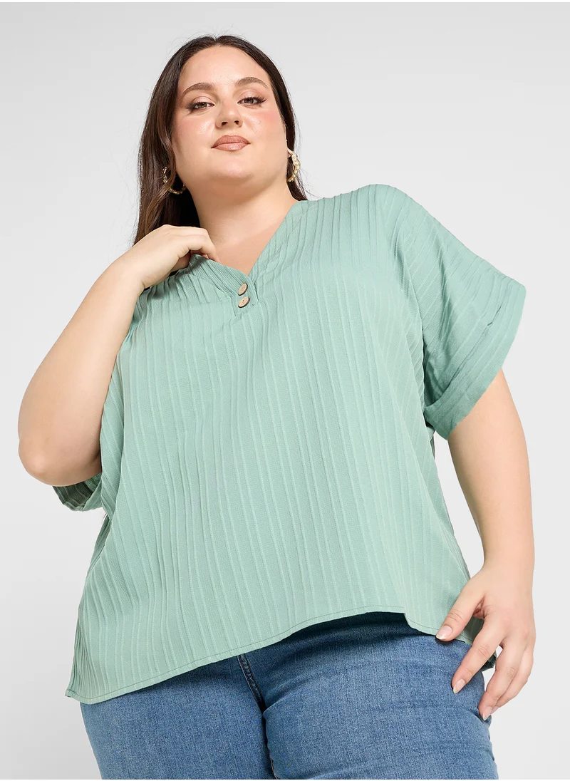 Ginger Plus Button Up Ribbed Top