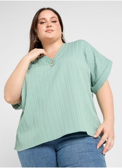 Ginger Plus Button Up Ribbed Top  - Image 1