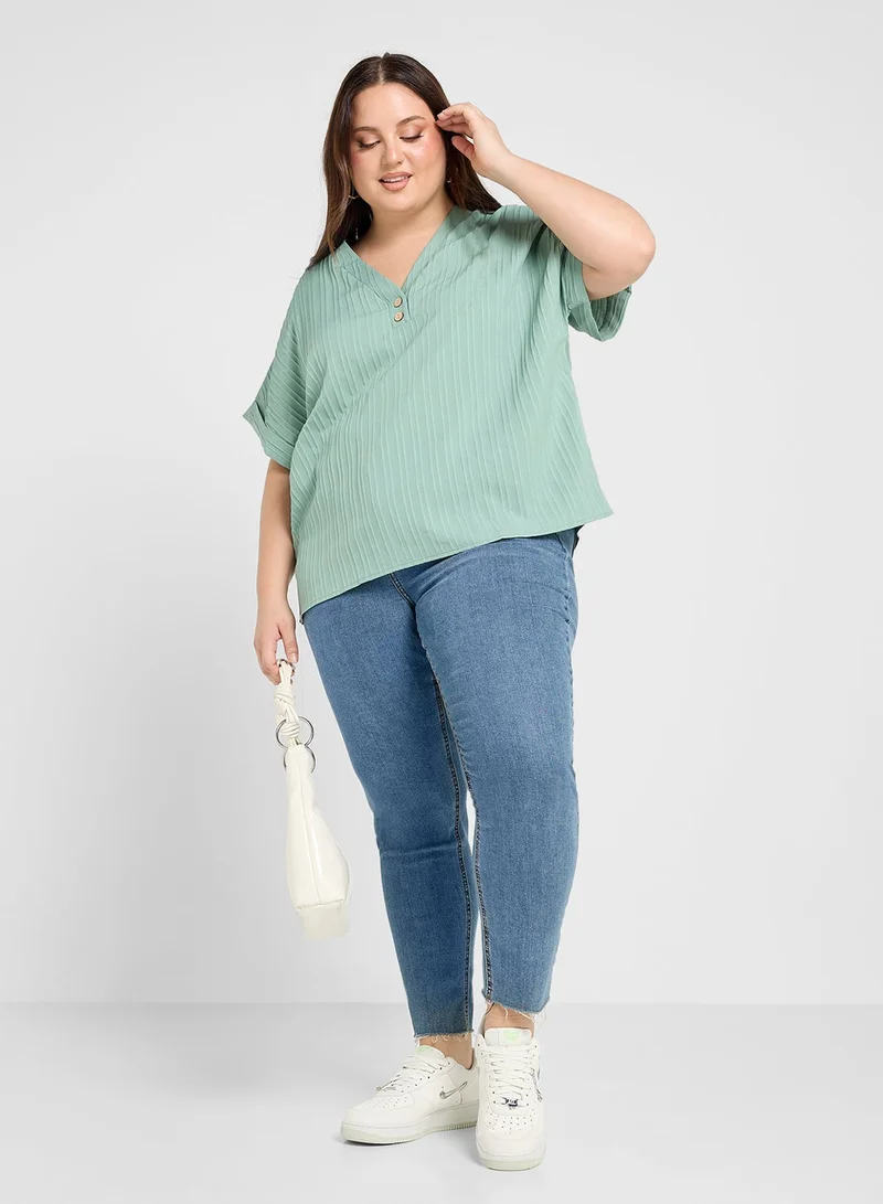 Ginger Plus Button Up Ribbed Top