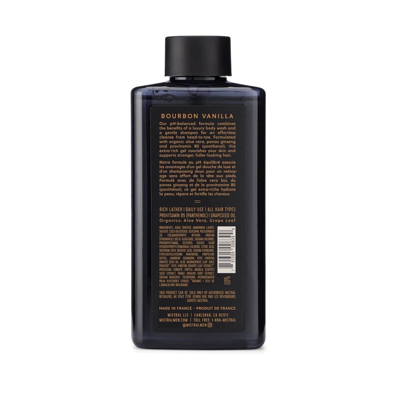 Mistral Mens Body Wash Shampoo Bourbon Vanilla 135 oz 2in1 Natural Shower Gel for Men SLS Paraben Phthalate Free Natural Mens Body Wash Moisturizing Bath Gel Made in France - Image 2