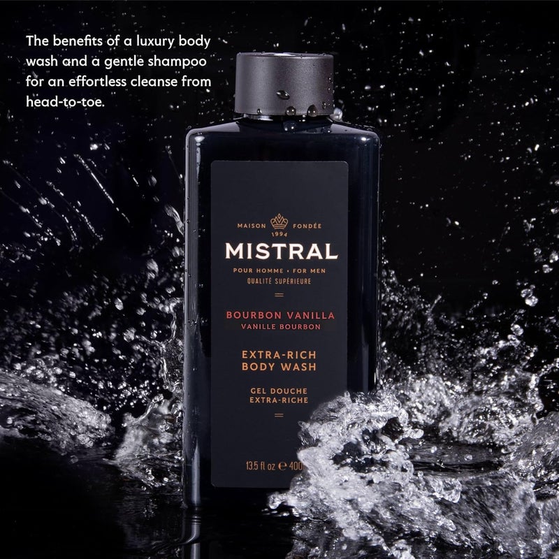 Mistral Mens Body Wash Shampoo Bourbon Vanilla 135 oz 2in1 Natural Shower Gel for Men SLS Paraben Phthalate Free Natural Mens Body Wash Moisturizing Bath Gel Made in France - Image 3