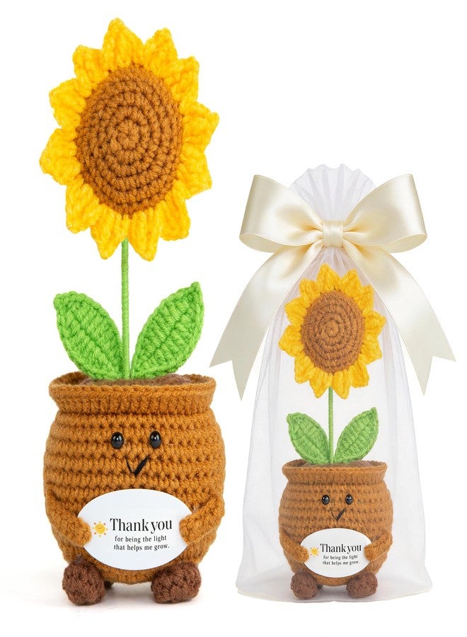 cuteDIY 8 Inch Handmade Crochet Sunflower Potted Plant, Large Knitted Artificial Flower Decor for Windowless Office Desk and Car Dashboard, Mother's Day Birthday Gift for Mom Teacher Mentor - Image 1