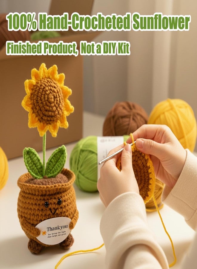 cuteDIY 8 Inch Handmade Crochet Sunflower Potted Plant, Large Knitted Artificial Flower Decor for Windowless Office Desk and Car Dashboard, Mother's Day Birthday Gift for Mom Teacher Mentor - Image 3