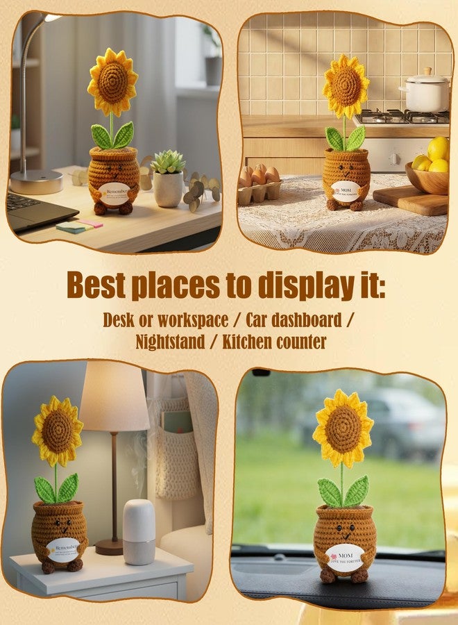 cuteDIY 8 Inch Handmade Crochet Sunflower Potted Plant, Large Knitted Artificial Flower Decor for Windowless Office Desk and Car Dashboard, Mother's Day Birthday Gift for Mom Teacher Mentor - Image 5