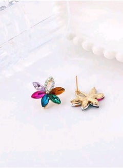 Shein 1pair Hot-Selling Cross-Border Exaggerated Flower-Shaped Colorful Water-Drop Stud Earrings, Elegant Flower-Shaped Earrings With Rhinestones  - Image 3